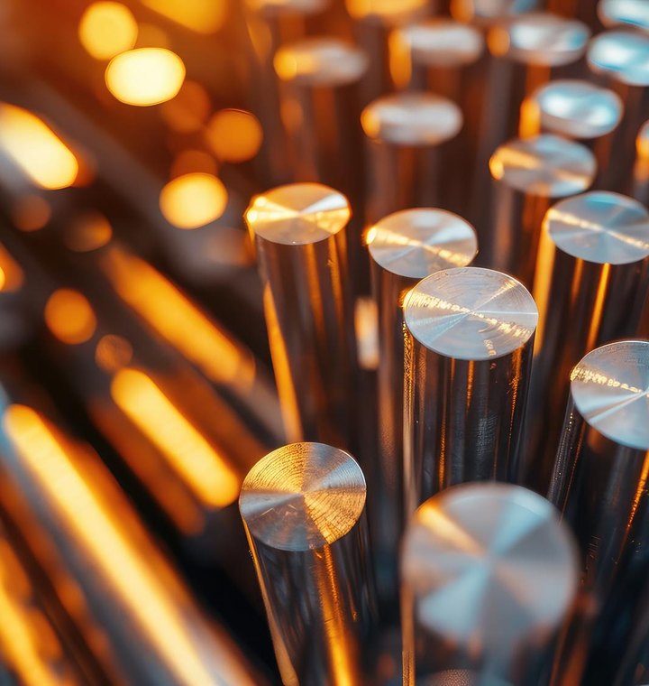 Steel bars and sections on a production line