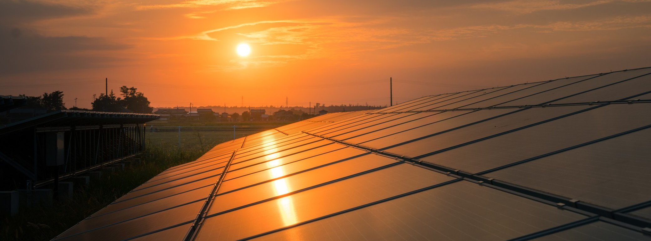 Usina fotovoltaica ao pôr do sol