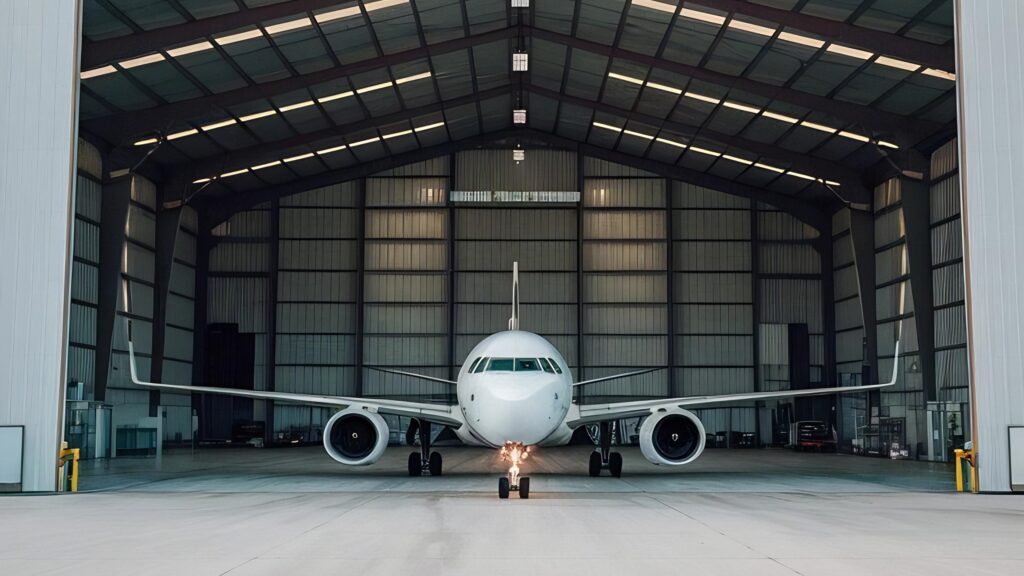Avião importado em hangar