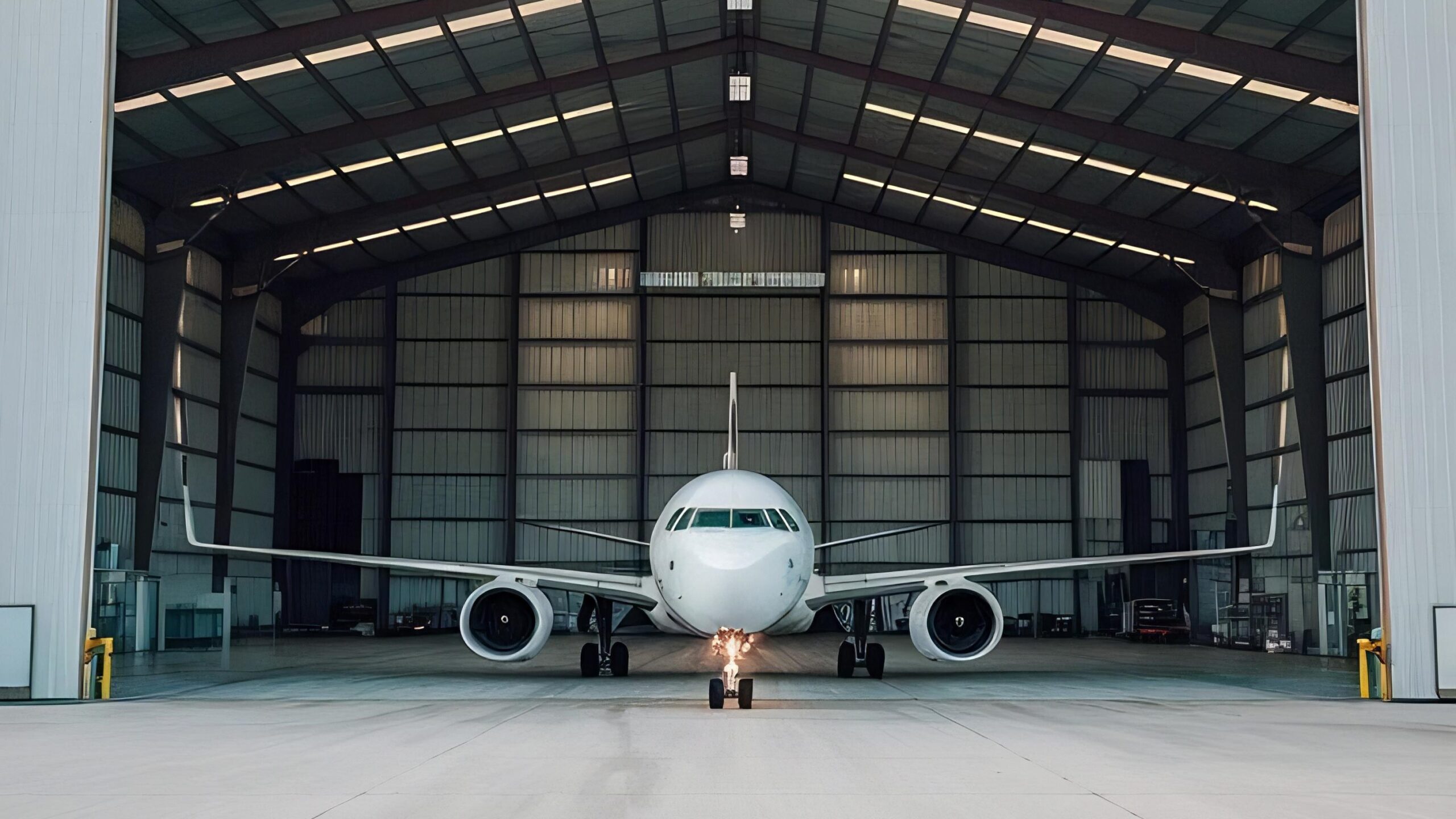 Avião importado em hangar