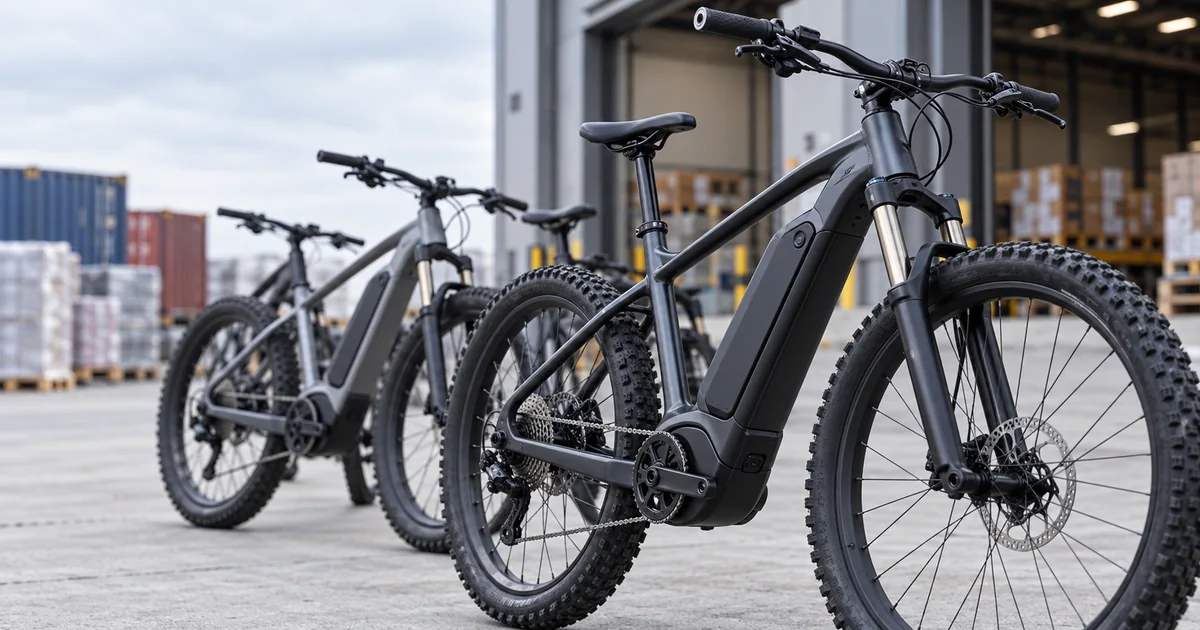 Bicicletas elétricas em frente a um terminal logístico