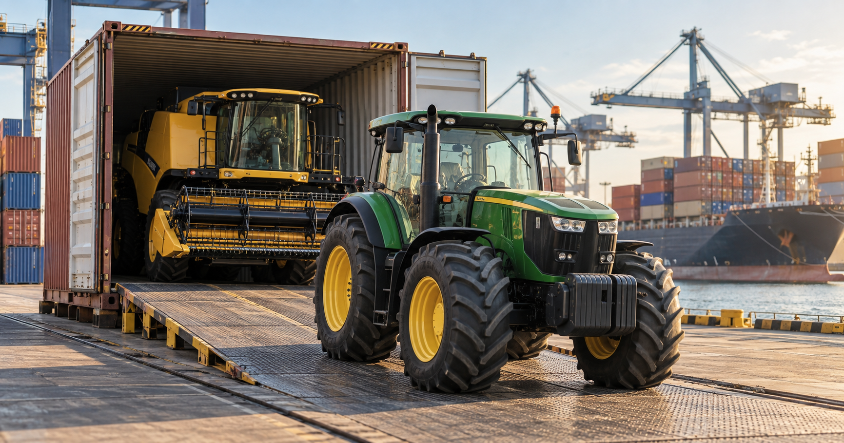 Máquinas agrícolas em operação logística de importação